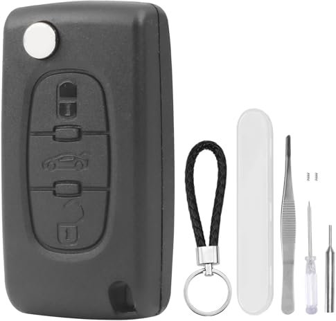 DXiongW Coque Clé de Voiture 3 Boutons CE0523 VA2 Compatible avec Peugeot 207 307 308 407 408 607 2BT et Citroen C3 C2 C4 C5 C6 C8 Xsara Télécommande Boîtier Clef à Rabat Pliable avec Porte-clés