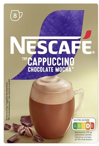 NESCAFÉ Typ Mocha, Getränkepulver aus löslichem Bohnenkaffee mit feiner Schokoladennote, koffeinhaltig, 1er Pack (à 8 x 13,6g Sachet)