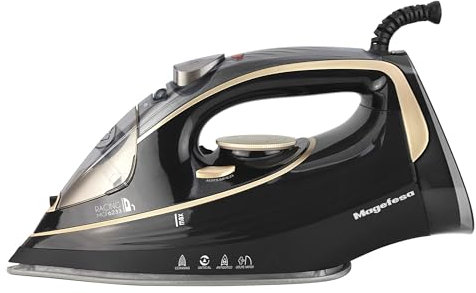 Magefesa Racing - Plancha de Vapor, 2600W, 360ml, Suela Cerámica, Deslizamiento Suave, Planchado Vertical, Selector de Temperatura, Depósito de Agua