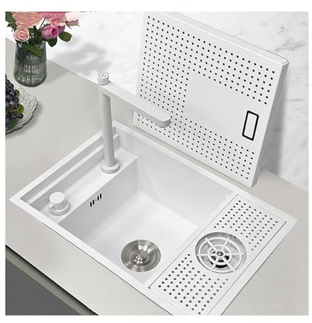Fregadero de Barra Blanco, Fregadero Oculto para minibar, para cafeterías y Tiendas de té con Leche, Fregadero de Cocina Occidental con lavavasos y Grifo elevable (Color: Blanco, tamaño: 60