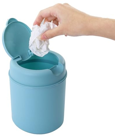 Generisch Desktop-Flip-Top-Mini-Mülleimer, flacher Klappendeckel ist nicht leicht zu riechen, 3 Farben sind verfügbar, geeignet für Büro-Desktop, Wohnzimmer, Familienbadezimmer (Blau)