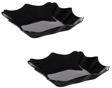 Set of 2 Black Ceramic Square Serving Bowls 22cm – Wavy Edge Dishes for Pasta, Soup, Fruits, Vegetables & Salads – Elegant Glossy Tableware for Home, Parties, Weddings, Buffets, Catering & Restaurants