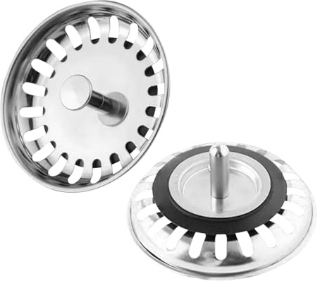 2 Pcs Sink Strainer Plug, Stainless Steel Kitchen Drain Stopper | with 18 Holes, 78mm Waterproof Sink Basket Filter, Hair Catcher for Kitchen Bathroom