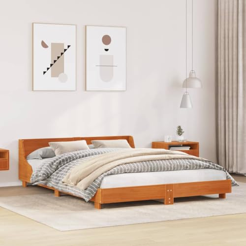HaoChrymec Massivholzbett ohne Matratze aus Kiefernholz, Robustes Design, Stabile Beine, schlafsofa, einzelbett, Für Schlafzimmer, Wachsbraun, 120x200 cm