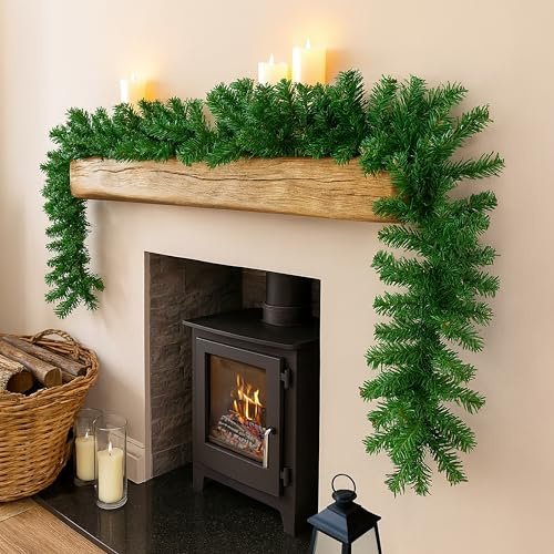 Marco Paul 9ft Luxury Traditional Pine Spring Garland - 270cm Artificial Spruce-Effect Greenery Garland - Premium Indoor Home Decoration for Fireplace, Stairs & Doorway