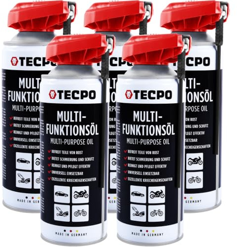 TECPO Multifunktionsöl 5x 400ml Multifunktionsspray Schmiermittel Sprühöl Rostlöser Kriechöl mit klappbarem Sprührohr schmiert, schützt, reinigt, fettet mit Verschleiß- und Korrosionsschutz