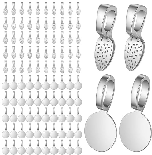 Nogeqi 100PCS Silver Plated Jewelry Bails, Flat Pad Glue on Bails for Jewelry Making, Earring Pendant Necklace Bail for DIY Crafts Charms Connector Hanger (2 Styles)