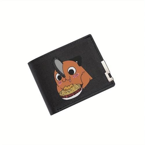RCFBNGHJ Black Leather Wallet Dog chainsaw ramen bowcute Men's Printing Simple Modern Stylish Business Father's Christmas Lover's Credit Card Holder