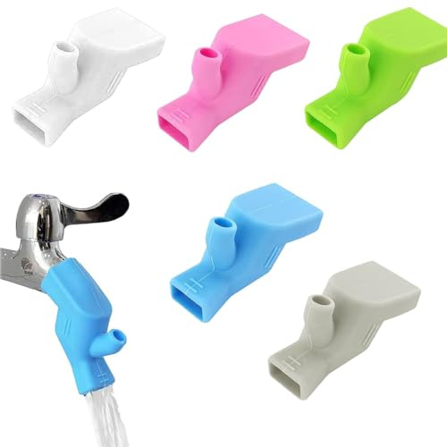 ZORTVUL 5 Pezzi Prolunga Per Rubinetto Per Bambini Prolunga Per Rubinetto In Gomma, Per Camera Dei Bambini, Lavatrice, Bagno, Cucina, Lavello (Blu, Verde, Rosa, Bianco, Grigio