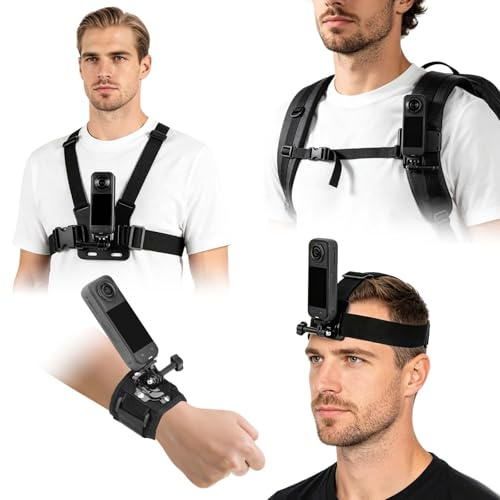 Futuhada Kit Accesorios Cámara Deportiva 4 en 1 | Arnés Pecho, Correa Cabeza, Muñequera, Clip Mochila Compatible con Insta360 X5/X4/X3 y GoPro Hero 13/12/11/10/9/8