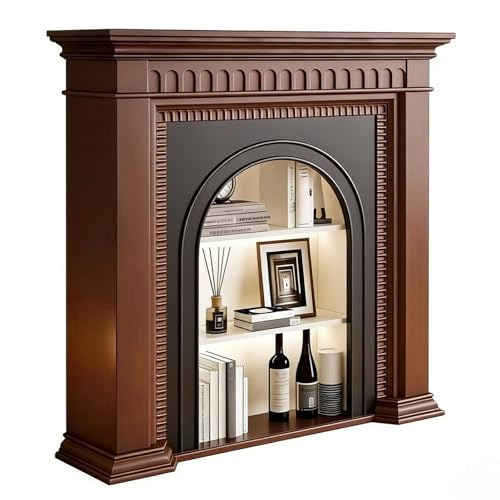 Contour de cheminée Manteau de cheminée arqué en bois massif avec rangement, contour décoratif classique(XL)