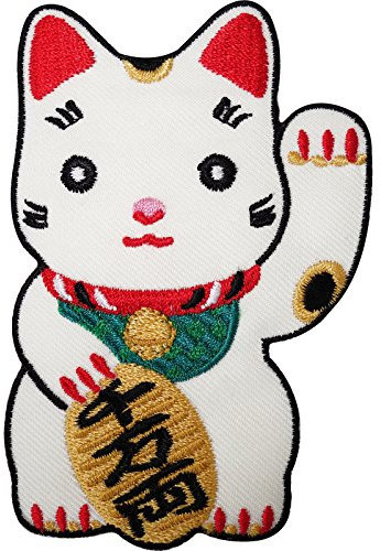 Japanese Lucky Waving White Cat Embroidered Iron/Sew On Patch T Shirt Badge