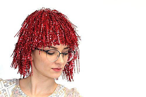 Lametta-Perücke Starlight-Perücke Party-Perücke verschiedenen Farben erhältlich Universalgröße (Rot)
