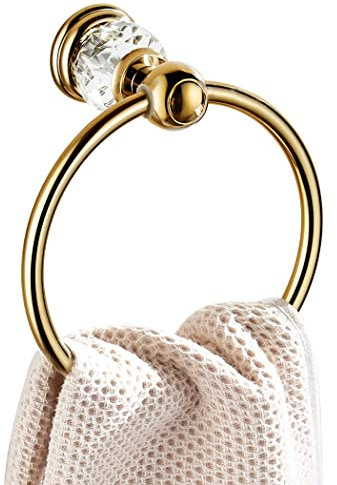 WINCASE Handtuchhalter für Badezimmer Gold Kristall Handtuchring Rund Handtuchhalter Wandmontage Dekorative Kristall
