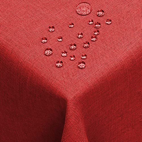 DecoHomeTextil Leinen Optik Tischdecke, Rechteckig 135 x 180 cm Dunkelrot, wasserabweisend, fleckenabweisend, abwaschbar, Lotuseffekt, bügelfrei