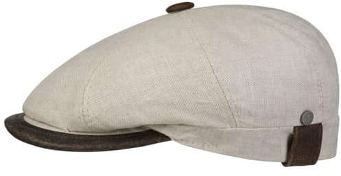 LIERYS City Leinen Flatcap Made in Italy Schirmmütze Herren Ledereinfass Frühjahr Sommer Natur-braun 60 cm