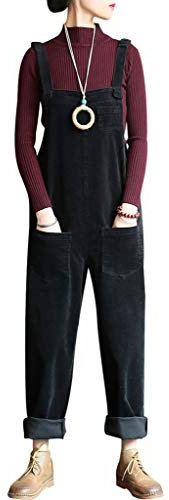 Bigassets Donna Cotone Tute Velluto a Coste Playsuit Pantaloni Salopette con tasche Black