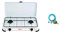 XONE Kit Fornello Gas GPL 2 fuochi + REGOLATORE Bassa Pressione Fissa + Fascette | Fornello Acciaio smaltato, Consumo 2,2 kW (160 g/h) | Fornello Campeggio Dimensioni: 58 x 33 x 9cm, Peso 3kg