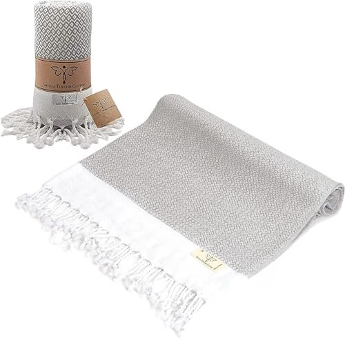 Smyrna - Toalla de Playa turca Original, 100% algodón auténtico, prelavada, 37 x 71 Pulgadas, Toalla de baño turca y peshtemal para SPA, Playa, Piscina, Gimnasio y baño (Gris)