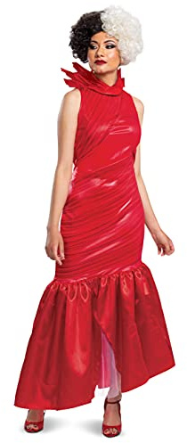 Cruella De Vil Kostüm, offizielles Disney Estella rotes Kleid Outfit aus Cruella Live Action Movie, Rot/Ausflug, einfarbig (Getaway Solids), L (12-14)