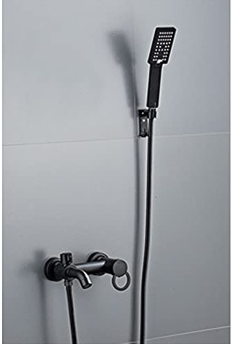 Robinet De Baignoire Ensemble De Robinet De Douche Mitigeur d'eau Chaude Et Froide en Cuivre Robinetterie De Salle De Bain Encastré Mural Douchette en Plastique Procédé De Peinture,Noir