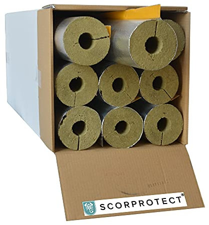 Scorprotect® voller Karton Alukaschierte Rohrschale Rohrisolierung Steinwolle mit 0.040 Wärmeleitfähigkeit (Steinwolle, 42 x 40 mm x 1 Meter)