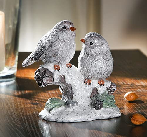 Dekoleidenschaft Dekofigur Vögel im Schnee mit Glitzer, niedliches Vogelpaar auf AST, Winterdeko aus Polyresin, Vogelfigur, Dekovögel