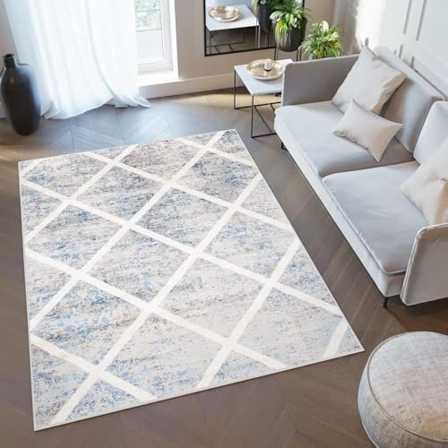 TAPISO Valley Teppich Kurzflor Grau Beige Blau Mehrfarbig Viereck Modern Abstrakt Schlafzimmer Wohnzimmer ÖKO-TEX 160 x 220 cm