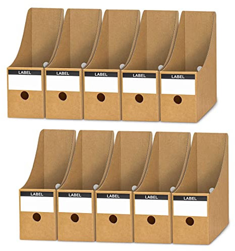 ANSTEEP Magazine File Holder Pack of 10, Cardboard Magazines Holders Document Storage Box Kraft Paper Files and Folders Divider Desktop Organizer for School Dormitory Office Home