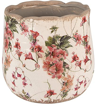Clayre & Eef Pot de Fleurs Rose Beige céramique 18x18x16cm