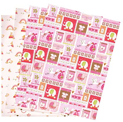 ARKRAFT Geschenkpapier Set mit 4 Bögen Format xxl Papier fsc (Geburt Mädchen)