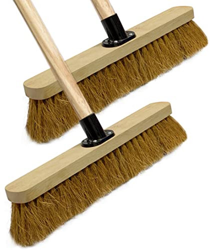 EDS 18” Soft Broom Indoor & Outdoor Sweeping Brush with Wooden Handle Natural Coco Bristles for Floor Room Kitchen Warehouse Lightweight & Durable Floor Brush (Pack of 2)