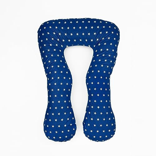 LOOLAY Kingsize Schwangerschaftskissen Seitenschläferkissen Stillkissen Typ U Typ A 330 cm XXXL Lagerungskissen Relaxkissen Ink.Bezug BUNT Muster (Sterne Dunkelblau)