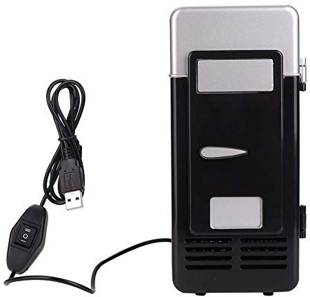 EVGATSAUTO Mini Fridge, DC 5V 10W Mini USB Office Mini Heating And Cooling Dual Use Portable Refrigerator (Black)