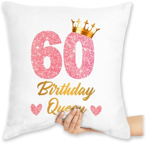 Shirtracer Kissen 40 x 40-60. Geburtstag - 60 Birthday Queen Geburtstags Königin Geburtstagsgeschenk 60-40 x 40 cm - Weiß - überraschung zum 60ig Krone Geschenke 60er Alles Gute Scherzartikel sechzig
