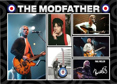RJR Prints Paul Weller The Modfather, signierter A4 Montageton, Fotodruck, vorgedruckte Signatur, Autogramm, Geschenk