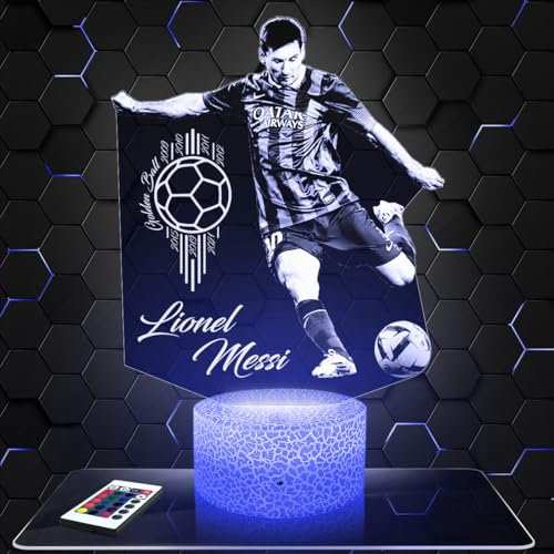 Nachttischlampe - Touch-Nachtlicht Lionel.M Fußballspieler 3D-LED-Lampe Illusion, Geschenkidee Weihnachten Geburtstag Junge und Mädchen Nachttischlampe Kinder- oder Erwachsenenzimmer TOP
