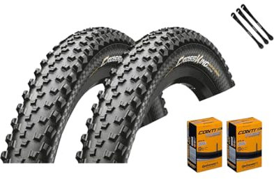 2er Set Continental Fahrradreifen Cross King Wire MTB 29 Zoll (55-622) AV DV SV Schlauch + 3 Metall Reifenheber (29x2,20 (55-622), DV-Ventil Schläuche)