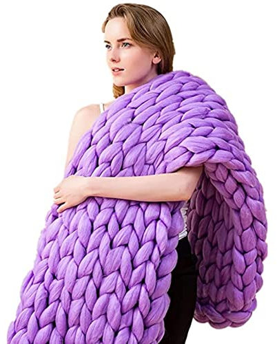 EndyAk Chunky Knit Throw Blankets: 100x121cm for Bed, Handmade Chenille Weighted Knit Blanket, Cable KnitC80x100cm