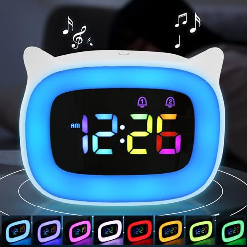 Réveil numérique pour enfants - Réveil avec lumière - Réveil pour enfants - Réveil avec fonction snooze avec veilleuse - 18 sonneries - Double alarme - Modes snooze - 12/24 heures