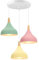 iDEGU 3 Hängelampen, Retro, E27, Kronleuchter, Hängeleuchte, modern, Tropfen-Stil, Hut, Deckenleuchte, Metall, Holz, Deckenleuchte, für Esszimmer, Wohnzimmer, Küche, Ø 20 cm (Grün + Rosa + Gelb, Stab)