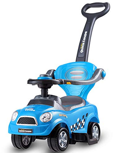 COSTWAY 3 in 1 Rutschauto Schiebeauto, Rutschfahrzeug mit abnehmbarem Schiebgriff, Schutzbügel & verstecktem Stauraum, Spielzeugauto für Kinder von 2 bis 6 Jahren (Blau)
