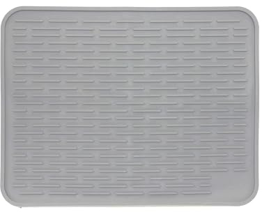 Large Silicone Dish Drying Mat for Kitchen Counter or Under Sink, 16 x 12 Large, Waterproof Pet Feeding Mat, Water Bowls, Under Drying Racks for Dishes, Coffee Bars, Bar Mats (Slate Grey)…