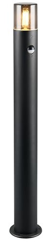 Trio Leuchten Außen Wegeleuchte Hoosic 422260132, Druckguss Aluminium Schwarz matt, Schirm Acryl rauchfarbig, exkl. 1x E27, Bewegungssensor