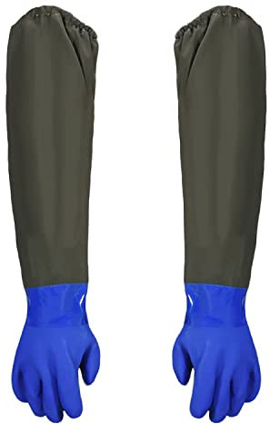 Guantes de protección química, guantes largos de goma, guantes para limpieza de estanques, una sección larga de guantes de trabajo de seguridad, 74 CM (azul)
