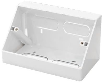 ANGLED DOUBLE GANG BACKBOX: White 2 Gang 45 Degree Surface Mount Pattress/Pedestal Box