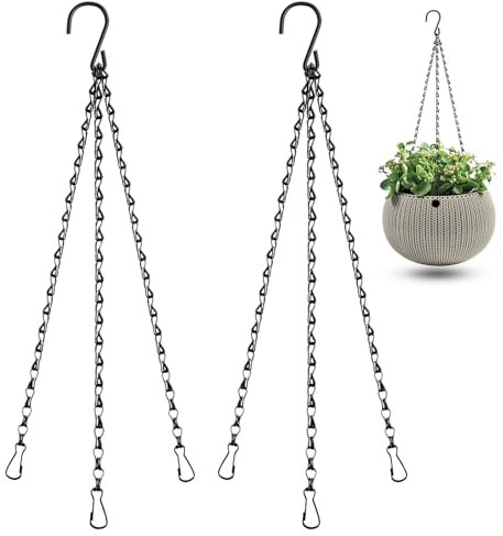 2PCS Hanging Basket Hangers & Chain for Hanging Plants, Black Plant Chains for Hanging Baskets with Hooks for Outdoor Bird Feeders, Planters, Lanterns, Wind Chimes, Ornaments - Hanging Basket Chains