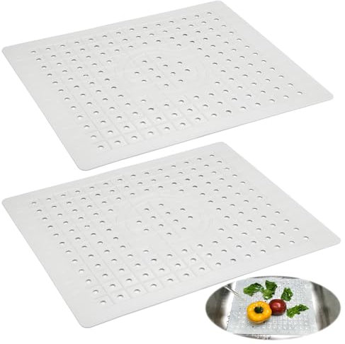 2 Pièces Tapis Evier Cuisine, 31*26 cm Protege Evier Résistant à la Chaleur, TPR Protection Evier, Antidérapant Tapis D'évier Tranchable, Tapis D'egouttage Evier pour Fruits, Légumes et Couverts