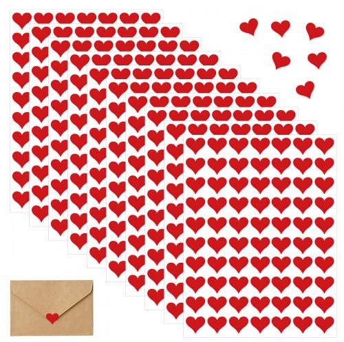 600 Stück Etiketten in Herzform, Herz Etiketten Aufkleber Selbstklebend, Herzförmige Papieretiketten, für Valentinstag Ostern Hochzeit Gästebuch Geschenkbeutel DIY Handwerk Umschlagsiegel (Rot)