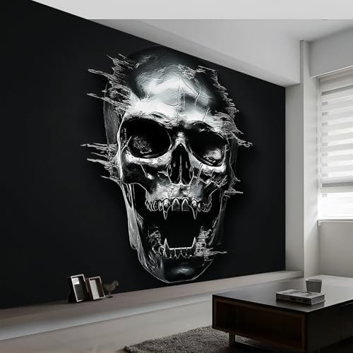 Générique Art Papier Peint Intissé Art D'Horreur Style Crâne, Noir Papier Peint Photo 300 x 210 cm (L x H), pour Fresque Murale 3D HD pour Salon Chambre Cuisine